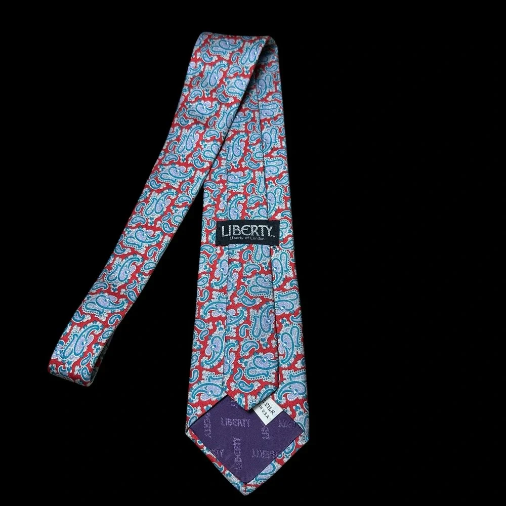 Liberty of London Mens Silk Tie Red Blue Paisley Made in USA Necktie